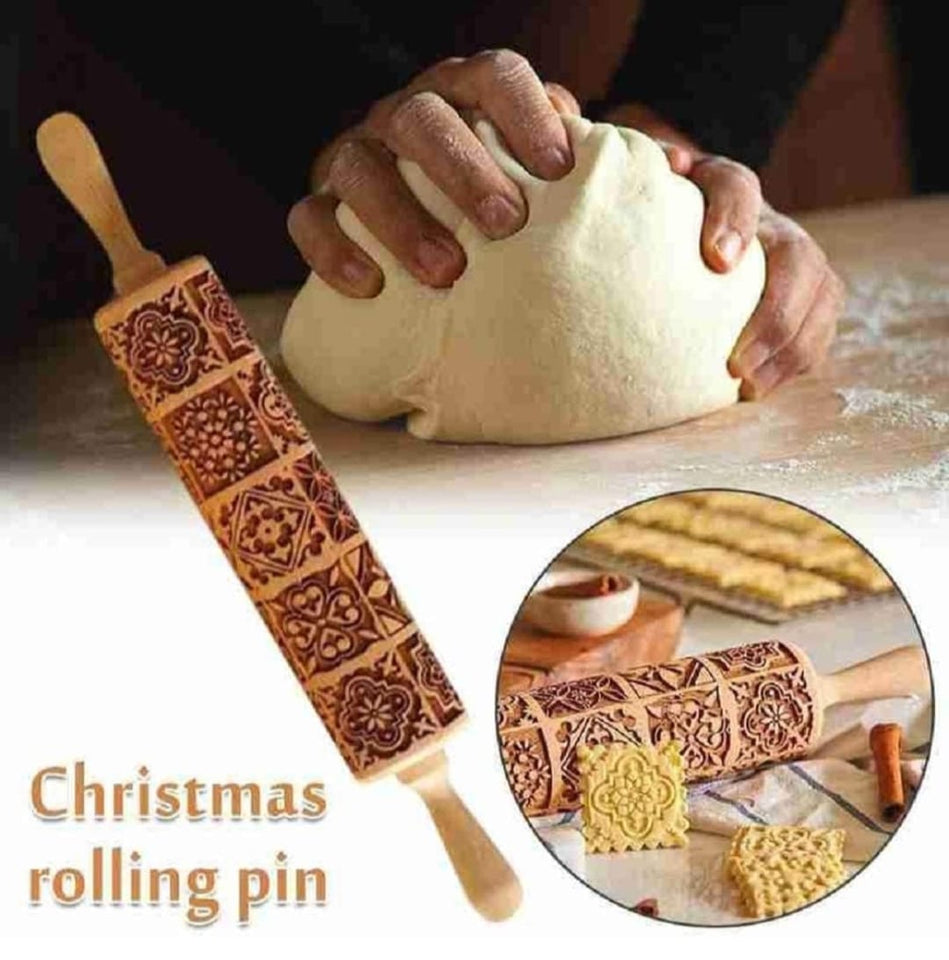 Wooden Embossing Rolling Pin Cookies