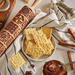 Wooden Embossing Rolling Pin Cookies