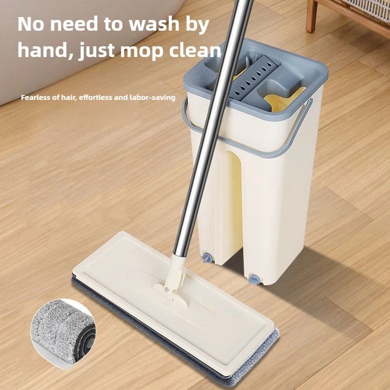 Instant-Clean Flat Mop with Dust-Pushing Base, Manual-Free Mop Head for Tile & Wood Floors, Dry-Wet Dual Purpose Household Tool