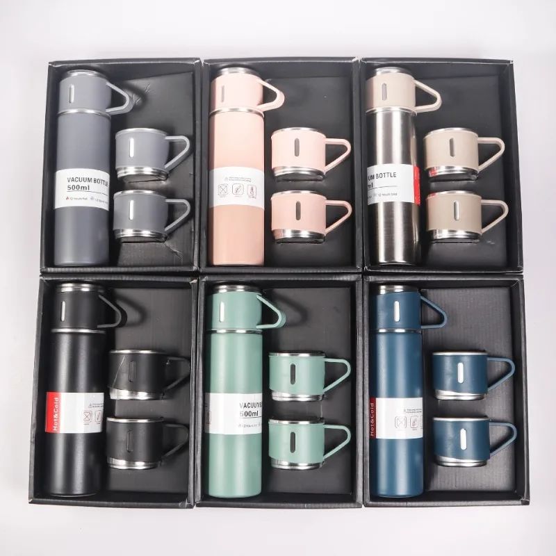 Business 304 stainless steel vacuum thermos cup set, a cup of three-lid gift straight cup portable outdoor gift box set