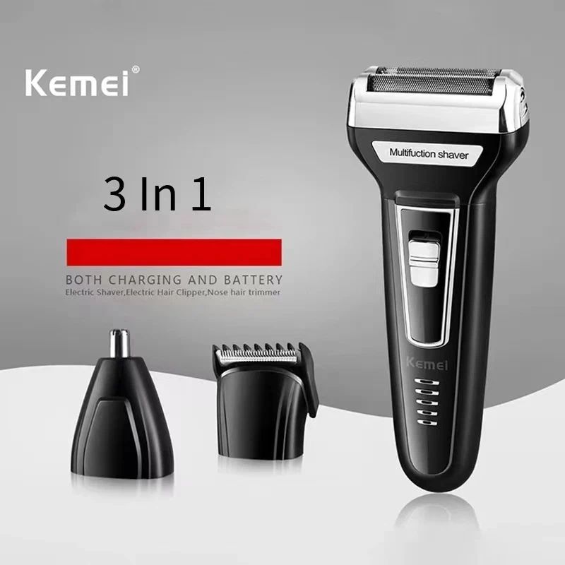 Kemei Multi-functional Waterproof 3 In 1 Grooming kit Cutter Head USB Beard Men Razor Nose Hair Trimming Electric Shaver KM-6559