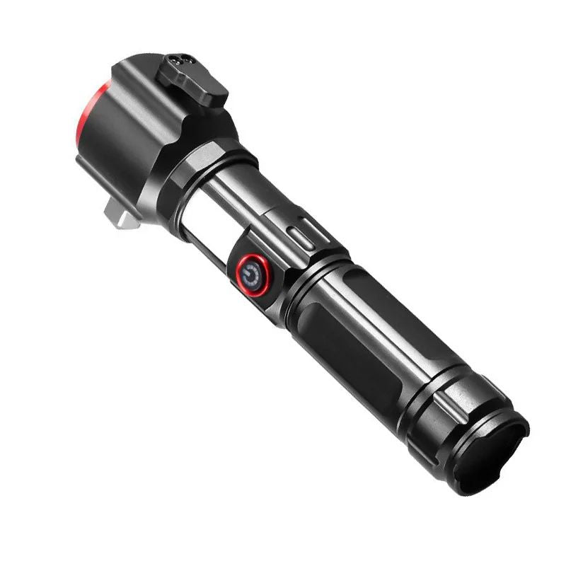New-Style Zoom Flashlight: Outdoor High-Power, Type-C Charging, Dual-Light Source, with Power Bank Function & Safety Hammer
