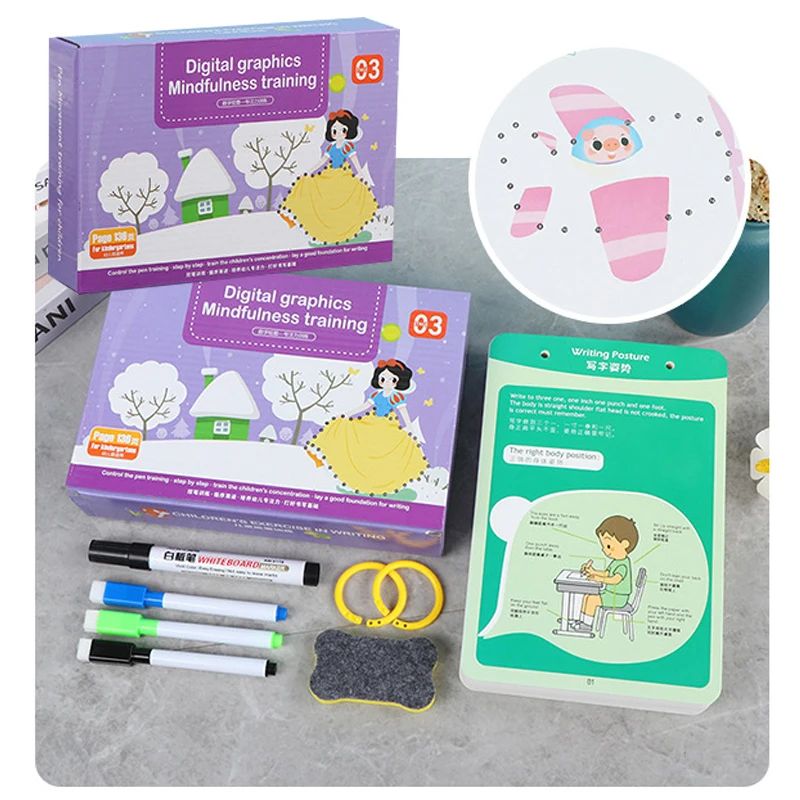 Pen Training Control Copybook Kindergarten Erasable Workbook Set Exercises Magical Tracing Puzzle Exercise Brain Tool for Kids