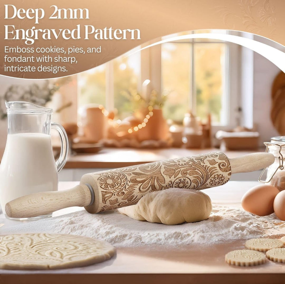 Wooden Embossing Rolling Pin Cookies
