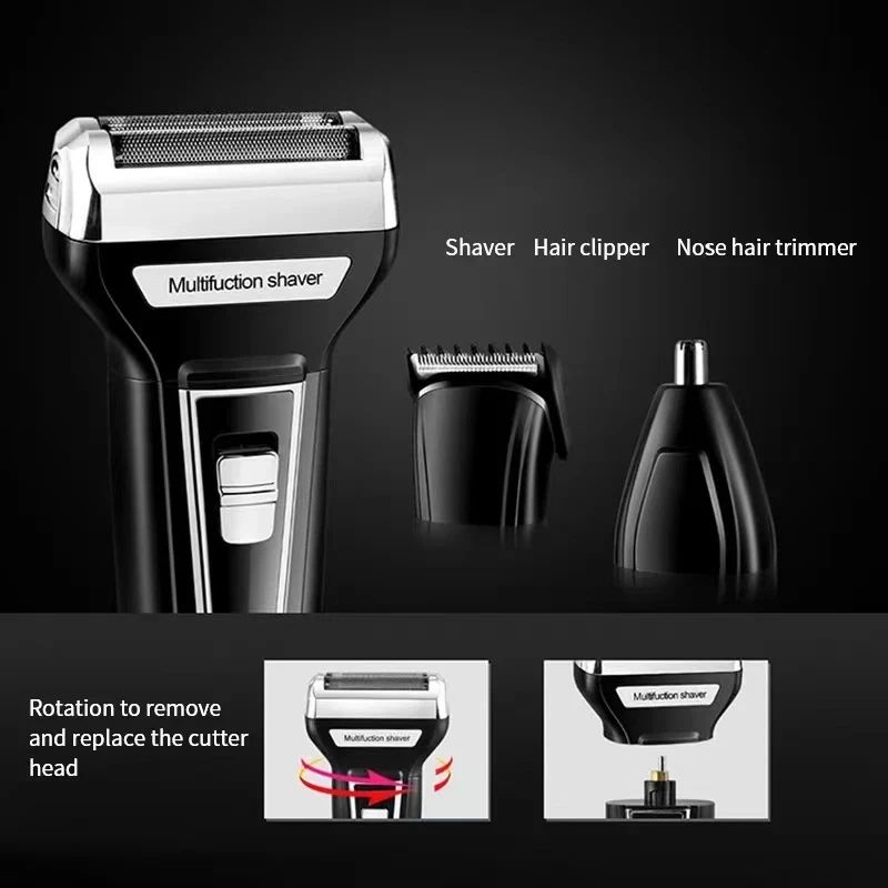 Kemei Multi-functional Waterproof 3 In 1 Grooming kit Cutter Head USB Beard Men Razor Nose Hair Trimming Electric Shaver KM-6559