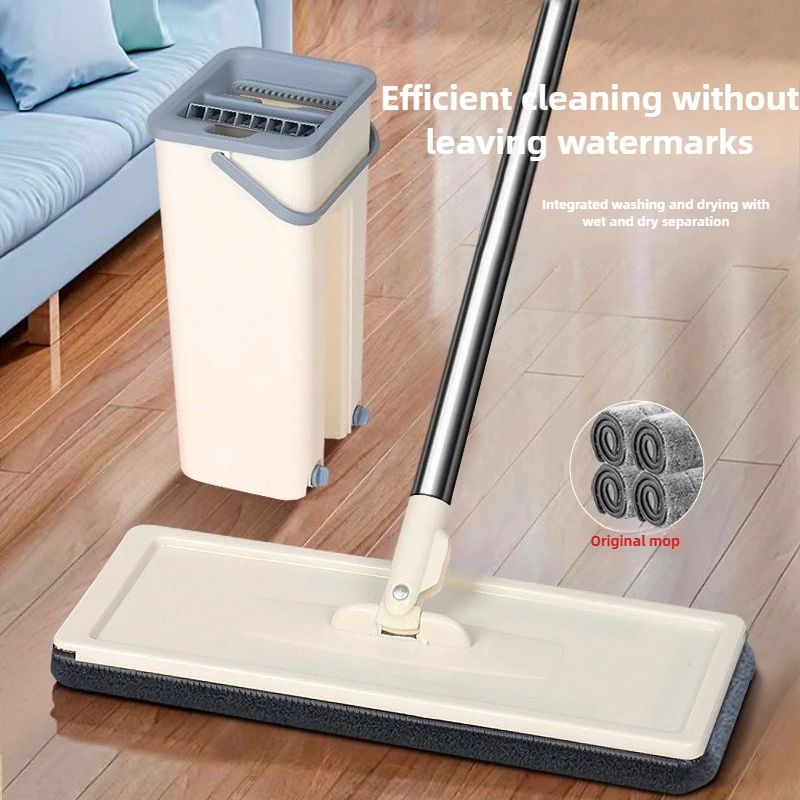 Instant-Clean Flat Mop with Dust-Pushing Base, Manual-Free Mop Head for Tile & Wood Floors, Dry-Wet Dual Purpose Household Tool
