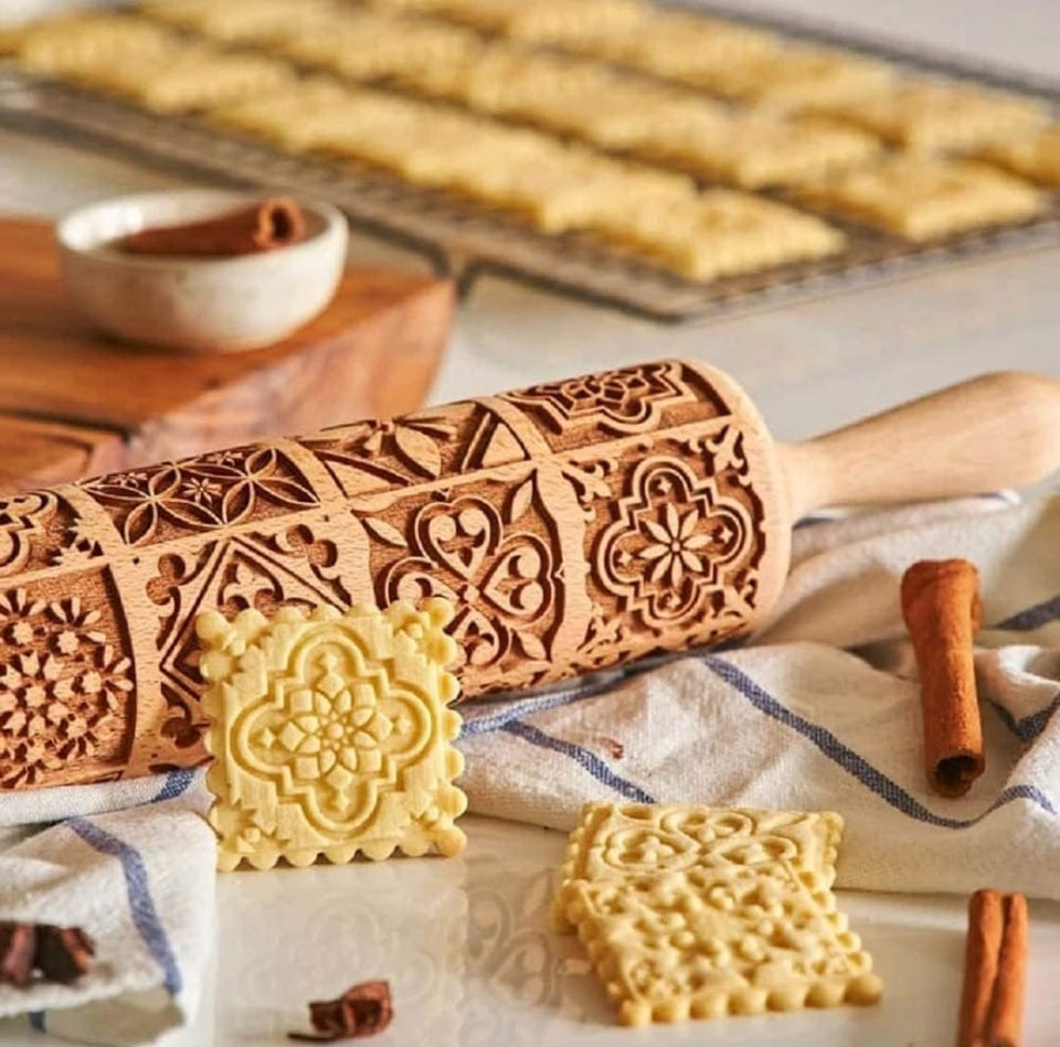 Wooden Embossing Rolling Pin Cookies