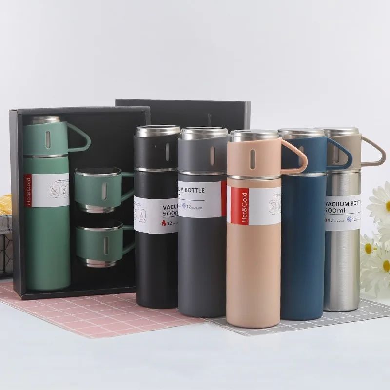 Business 304 stainless steel vacuum thermos cup set, a cup of three-lid gift straight cup portable outdoor gift box set