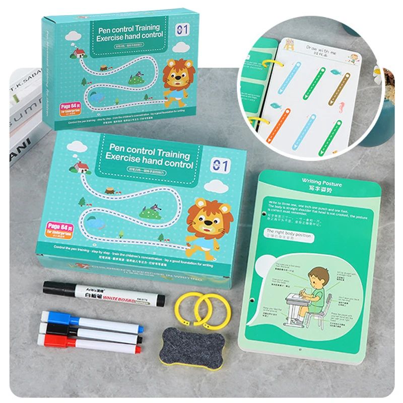 Pen Training Control Copybook Kindergarten Erasable Workbook Set Exercises Magical Tracing Puzzle Exercise Brain Tool for Kids