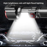 New-Style Zoom Flashlight: Outdoor High-Power, Type-C Charging, Dual-Light Source, with Power Bank Function & Safety Hammer