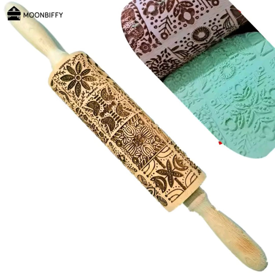Wooden Embossing Rolling Pin Cookies